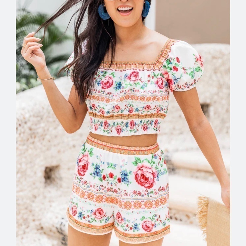 Pink Lily Memorize Floral Print Top and Short Set